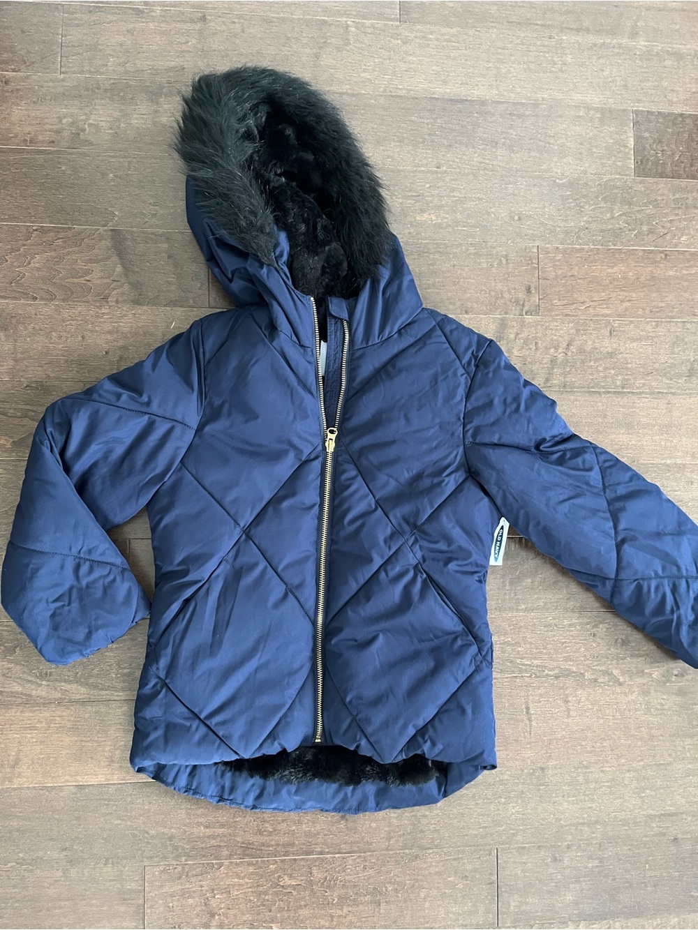 Old Navy Kids Navy Hooded Winter Coat with Faux Fur Trim